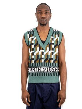Henrik Vibskov Slam SS22 Knit Vest size XL color Green Brown HV Tiles